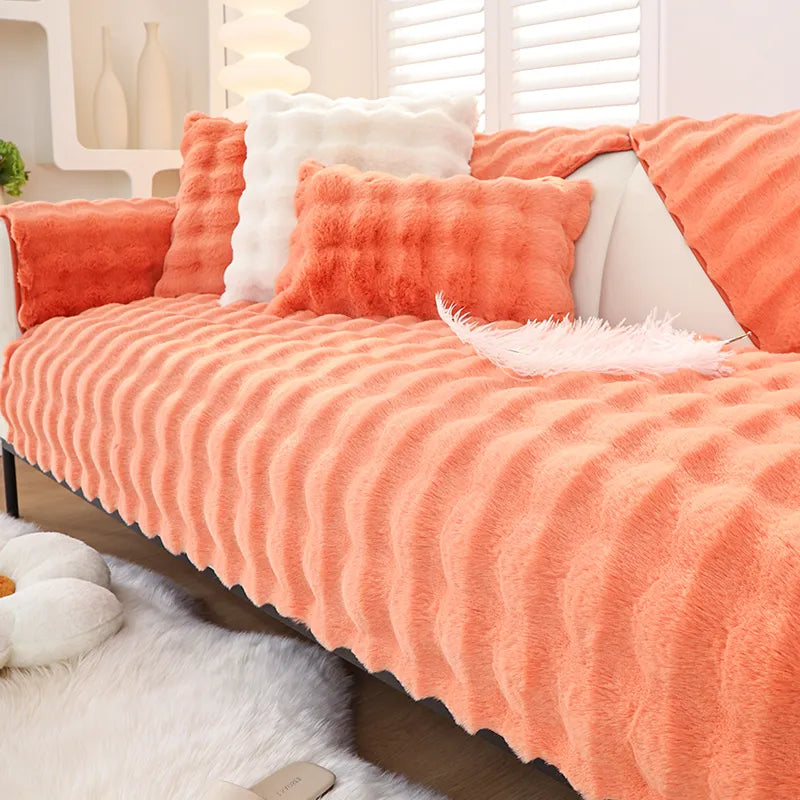 Plush Non-slip Sofa Cover (Pink/Orange)