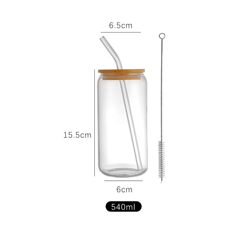 Creative Glass Cup with Straw and Lid