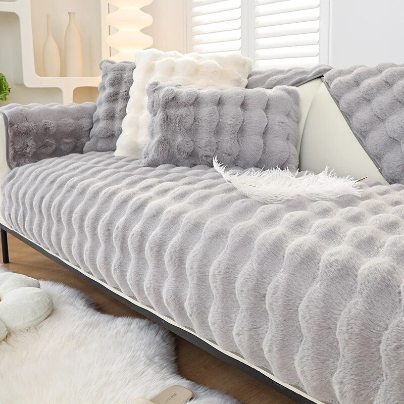 Plush Non-slip Sofa Cover (Grey/Blue/Beige)