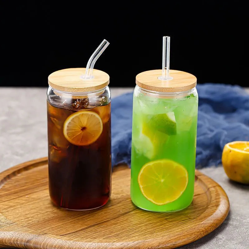 Creative Glass Cup with Straw and Lid