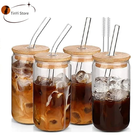 Creative Glass Cup with Straw and Lid